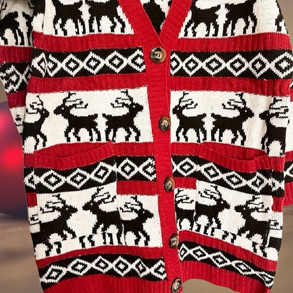 🎄V-Neck Button Down Oversized Christmas Reindeer Cardigan – Cotton Knit  Size M - Picture 6 of 6